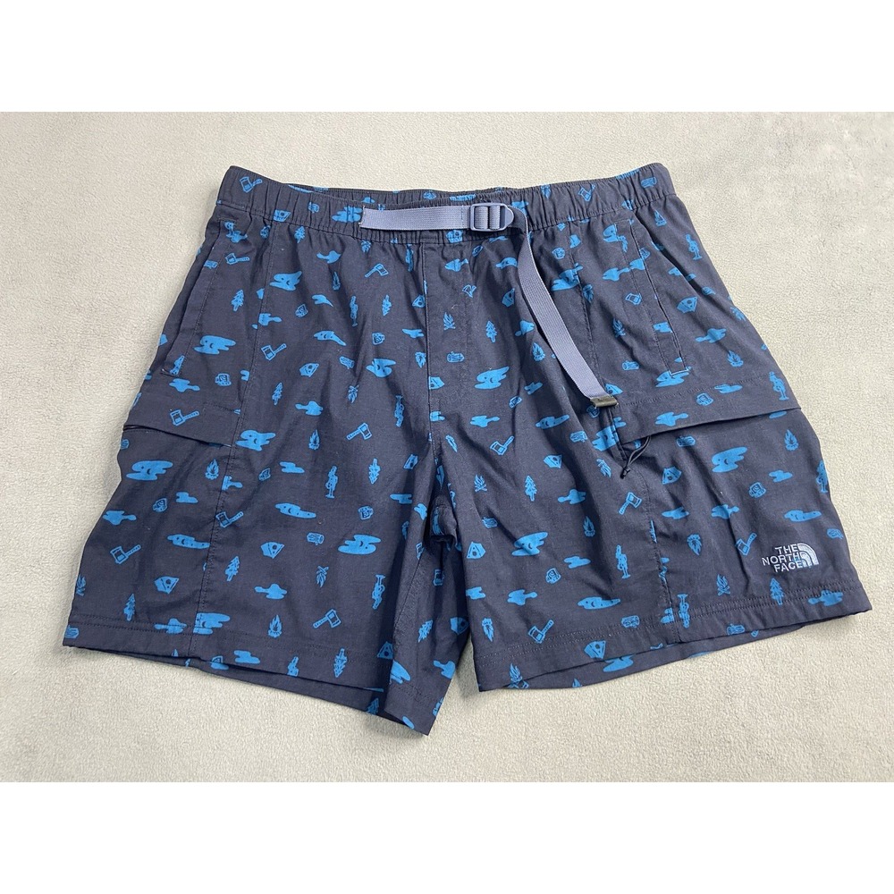 The North Face Shorts Men Large Blue Woods Print Class V Pull-On Nylon Hike Belt
